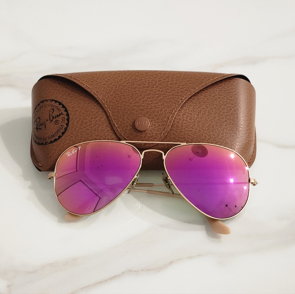 Ray-Ban Sunglasses RB3025 Aviator Flash, Gold Frame & Pink Mirror Polarized Lens